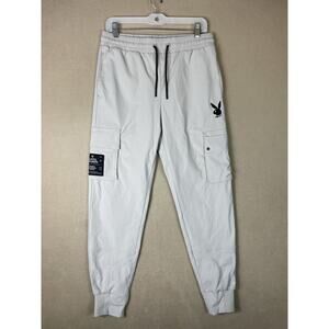 Playboy Pants‎ Womens L Ivory Cargo Tapered Elastic Waist Stretch Jogger